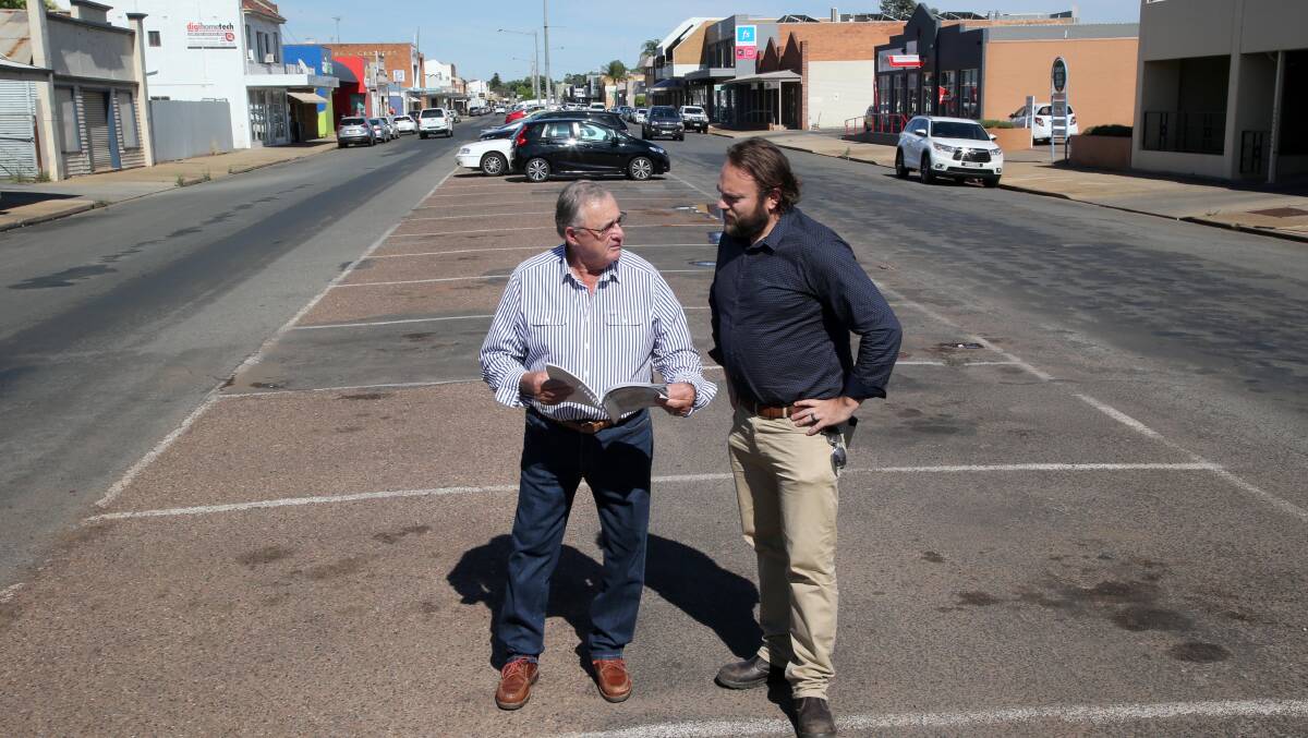 MAKEOVER: Griffith mayor John Dal Broi with Griffith City Council’s project planner, Nathan Farnell, on Yambil Street. PHOTO: Anthony Stipo