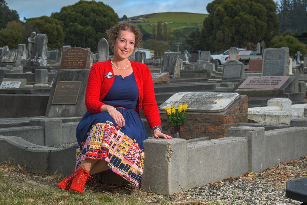 RELATIVE RESCUE: Claire Turfrey at Wivenhoe Cemetery amidst the graves of her ancestors who were rescued from the shipwreck SS Georgette by Samuel Isaacs, the Aboriginal hero also known as Yebble. Picture: Simon Sturzaker 