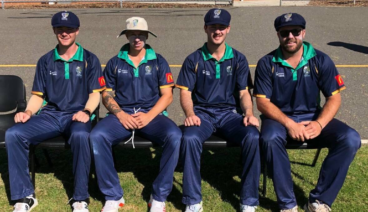 Griffith's Luke Docherty, Theo Valeri, Dean Bennett and Haydn Pascoe in the Riverina side who fell to Newcastle. PHOTO: Country Cricket NSW