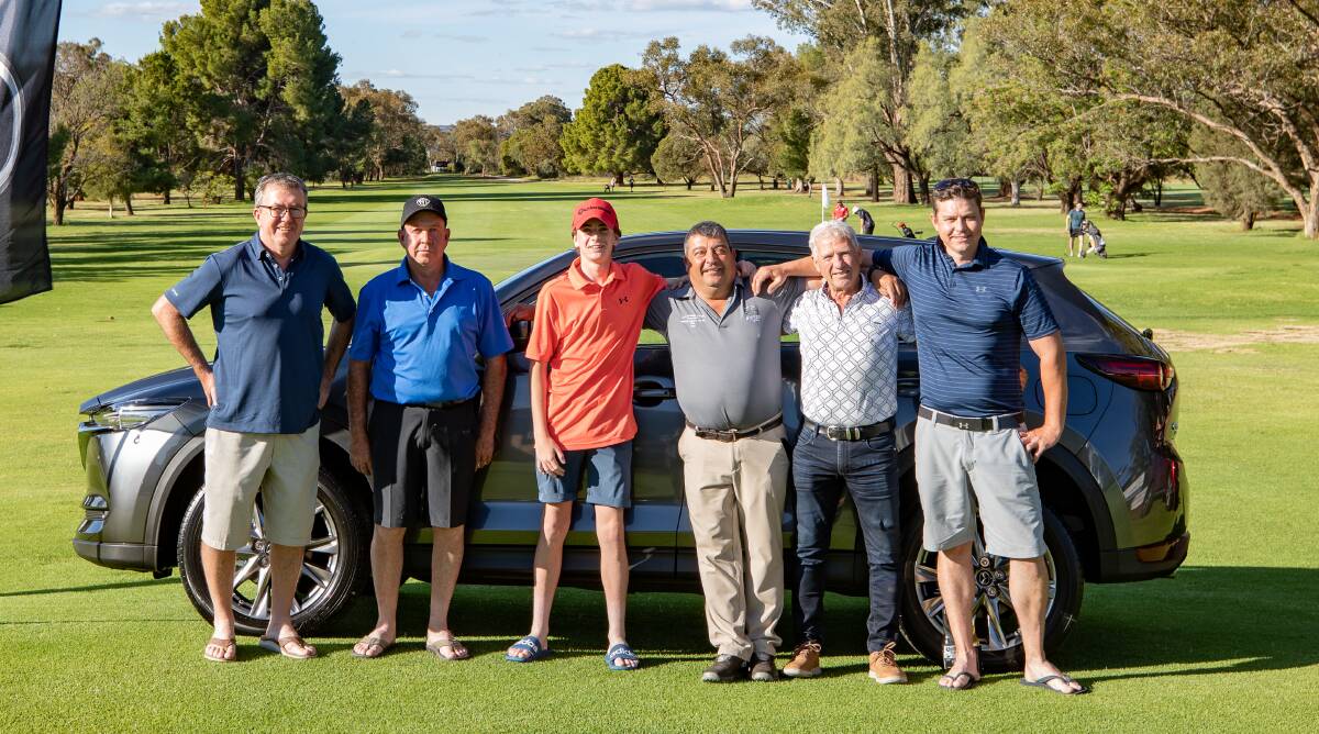 WINNERS: From left to right, Col Vearing (A Reserve), Michael Gaffey (C Grade), Billy Evans (Junior), Tony Catanzariti (B Grade), Dom Gugliemino (Doms Motors) and Matthew Staines (A Grade) at the conclusion of the Griffith Golf Club Club Championship. PHOTO: Andrew McLean