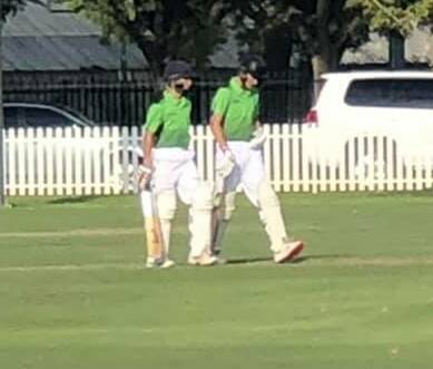 Hayden Forner and Ben Signor batting together during day two of the under 14s state challenge for Country Thunder South West