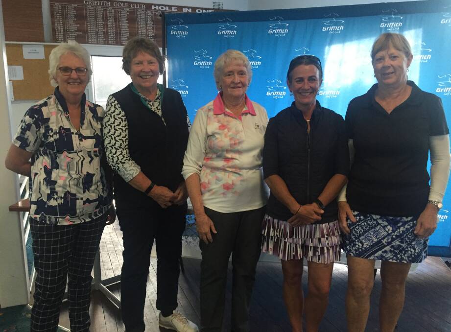WINNERS: Jenny Thomas, Tournament Director, with Robyn Hoare, Griffith, Liz Graham, Griffith, Dee Sparkes, Leeton, Christine Harrison.