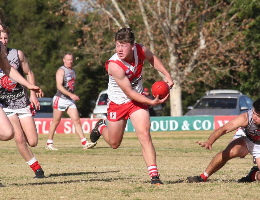 BACK ON FIELD: Jack Rowston in action for the Swans against Collingullie during the 2019 RFL season.