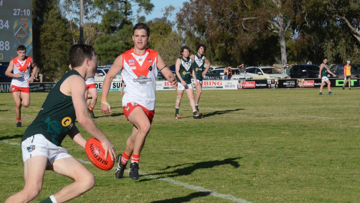 ON THE HUNT: Oliver Bartter looks to close down his opposition during a Swans game earlier this season against Coolamon. PHOTO: Monty Jacka