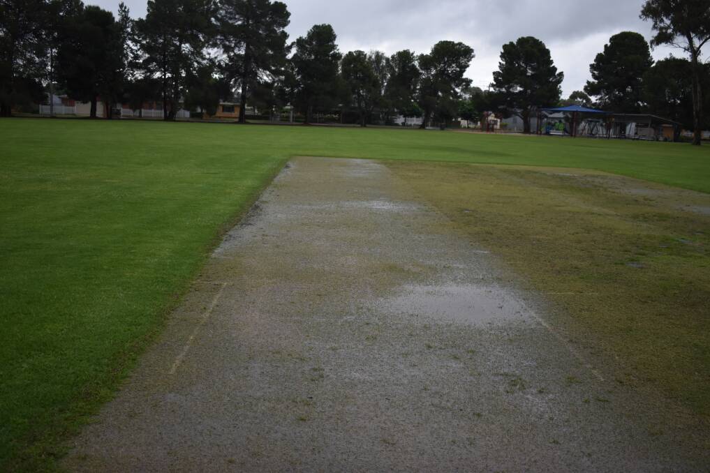 SOGGY: The pitch at West End Oval was waterlogged on Saturday morning.