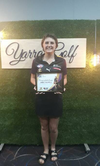 Griffith's Abby Favell picked up the Best and Fairest for the under 18s girls Murray Bushrangers side