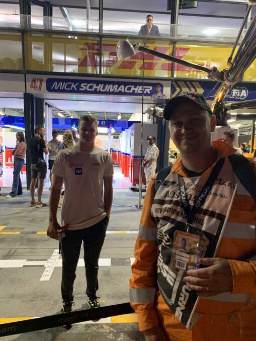 Marc Johnson (right) with Hass F1 driver Mick Schumacher