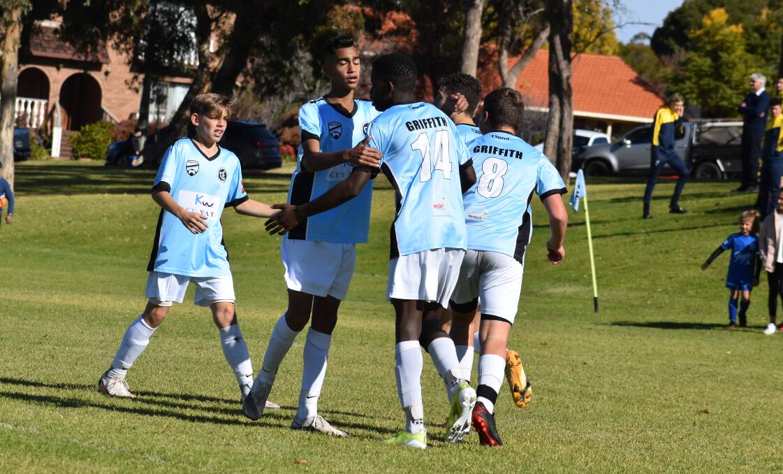 CELEBRATION: Griffith FC's under 16s side were finally able to end their wait for a first win of the 2021 NPL Youth season. PHOTO: Liam Warren