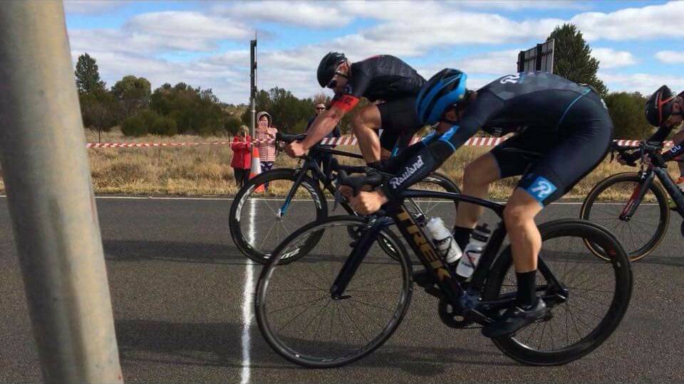 MILIMETRES IN IT: It was tight at the line but Tolland rider Peter Treloar took the victory by the narrowest of margins. PHOTO: Supplied 