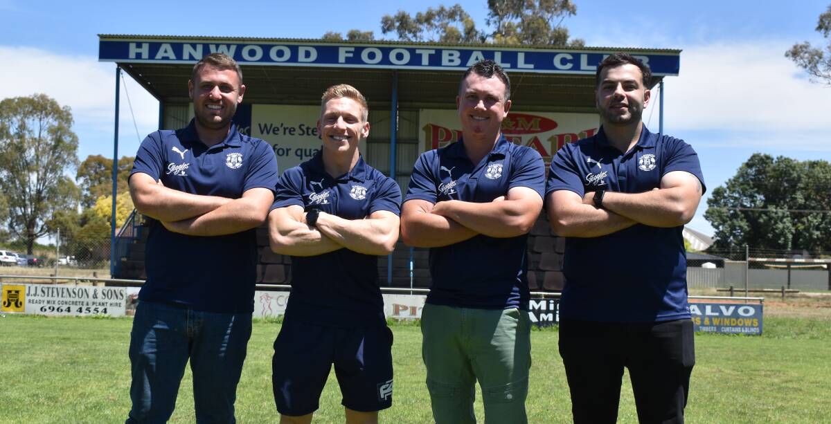 LEADERSHIP: Jason Bertacco and Andy Gamble (centre) will be in charge Hanwood's first grade side while Jayden Torino (left) and Jeremy Arcifa (right) will guide the reserves. PHOTO: Liam Warren