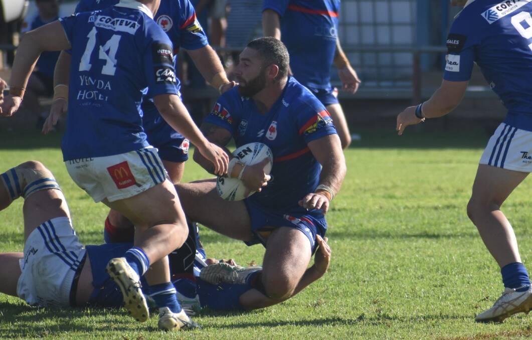 Guy Thompson shook off any injury concerns to score two tries to help DPC come away with a resounding win over West Wyalong. Picture by Liam Warren