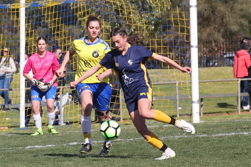RISING STAR: Jordan Jasnos playing for Yoogali SC in the women's grand final against Yoogali FC last season. Picture: Anthony Stipo.