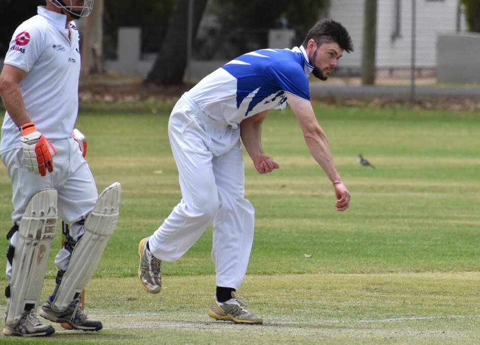 LETTING RIP: Alex Flood fires on down during Coro's outright win over Leagues last weekend. He will need to be in top form this weekend when they take on Diggers. PHOTO: Shaun Paterson