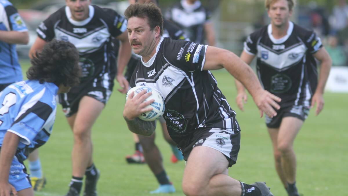 TOUGH TEST: Harley Hey looks to break the line during the Hay Magpies win over TLU Sharks two weeks ago. PHOTO: Daisy Huntly