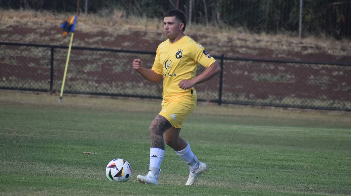 Zane Huxley in action for Yoogali FC on Wednesday during their Australia Cup tie. The club fell to a cracking goal in the Riverina Cup. Picture by Liam Warren