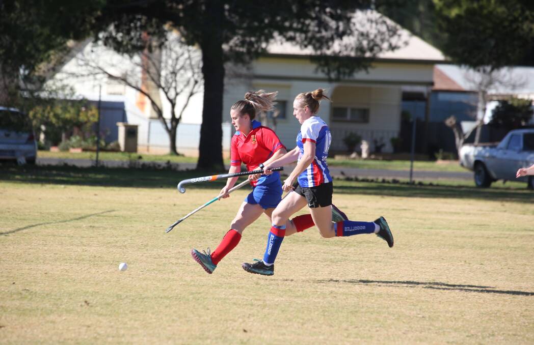 FINE FORM: Victoria Hotel's Tahlia Rekunow (left) scored four goals during her side's big win over Bulldogs in the women's competition. PHOTO: Anthony Stipo
