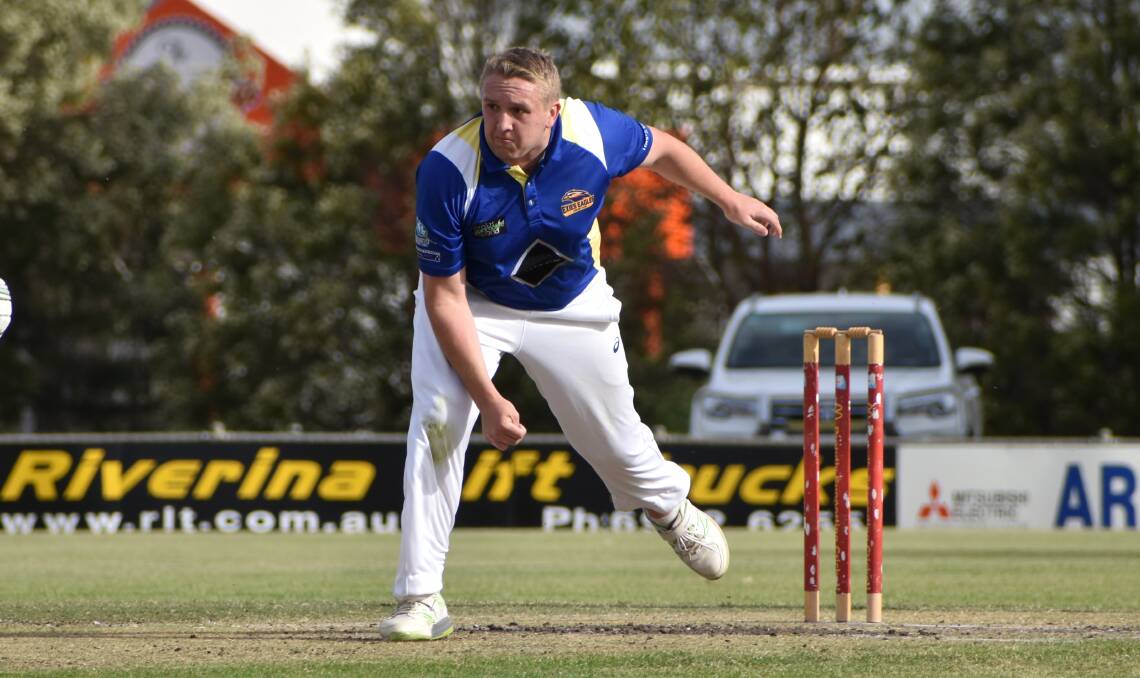 FIRING IT DOWN: Connor Bock looks to pick up a wicket during Exies Eagles loss to Diggers last weekend. PHOTO: Shaun Paterson