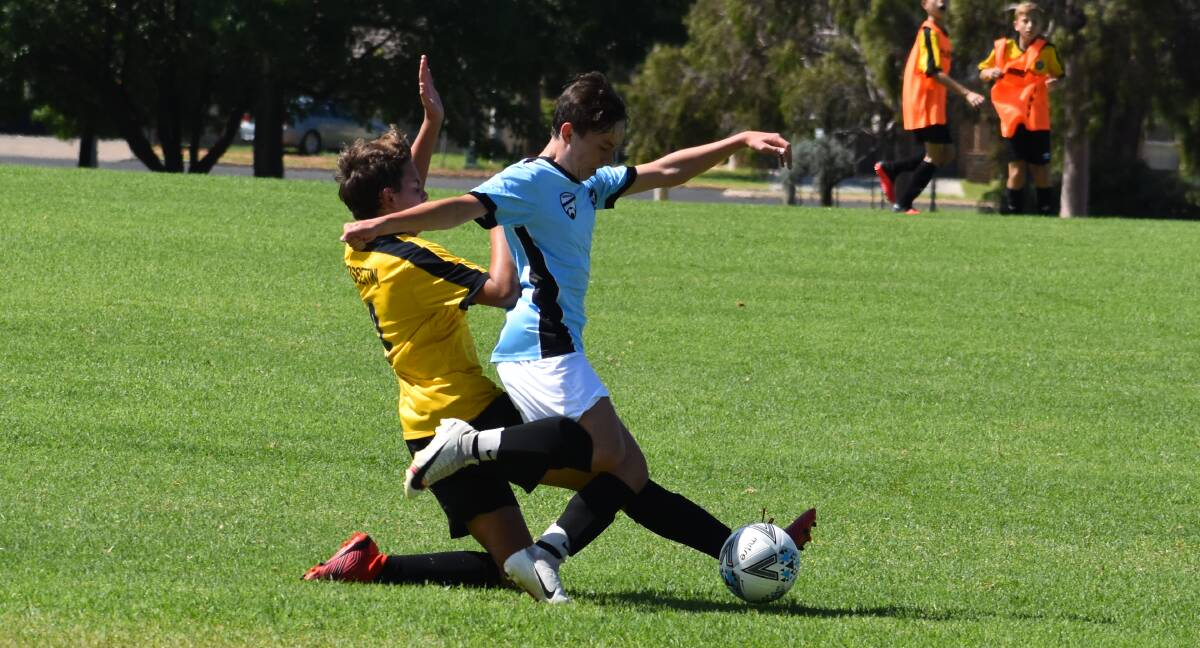 GREAT DAY OUT: Griffith FC under 14s James Naseby found the back of the net four times against Tigers FC. PHOTO: Liam Warren