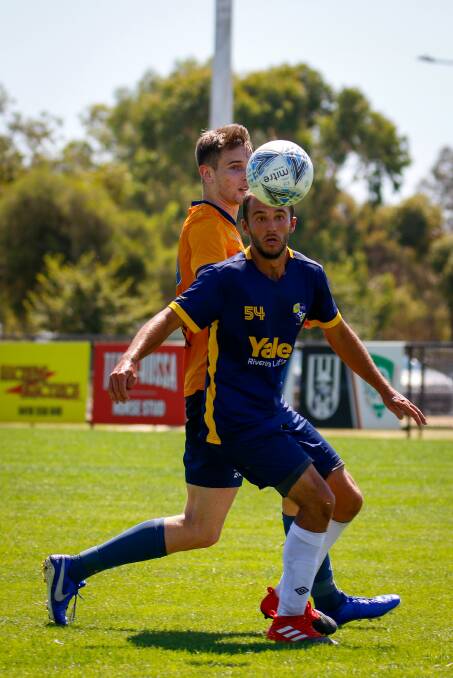EYES ON THE BALL: Joe Preece looks to bring the ball into his possession during Yoogali SC's preseason clash with Goulburn Suns. PHOTO: Andrew McLean