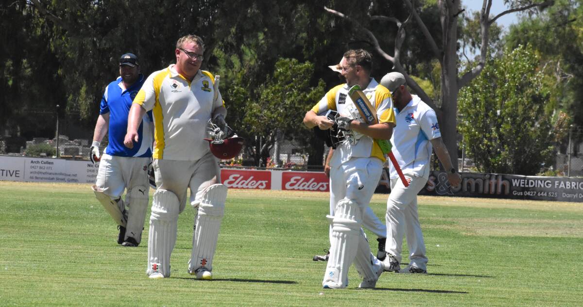 GREAT KNOCKS: Griffith captain Jimmy Binks and Connor Bock added 99 runs in the final 13 overs to set their side up to hold onto the Creet Cup. PHOTO: Liam Warren