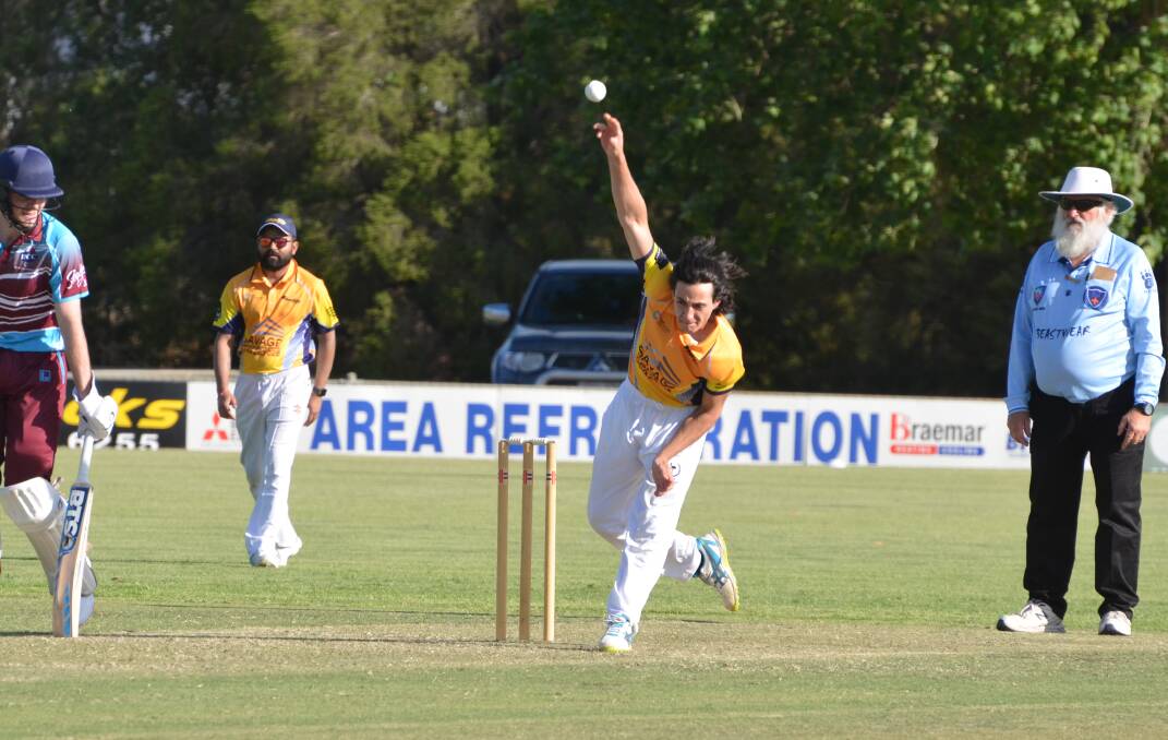 FIRING ONE DOWN: Leagues Dan Hillam rolls his arm over during his side's round one clash with Hanwood. PHOTO: Declan Rurenga