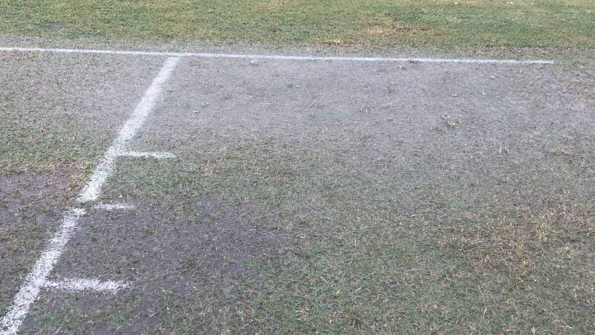 CANCELLED: Puddles starting to form around the crease at Westend Oval where Coro were meant to take on Hanwood in first grade. PHOTO: Liam Warren