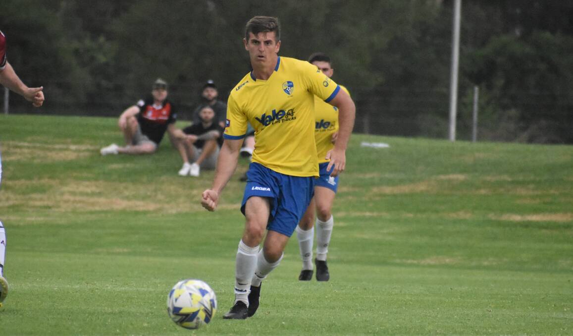 Robbie Rimmer was strong in the engine room for Yoogali SC as they fell to an opening round defeat against Canberra Croatia. Picture by Liam Warren
