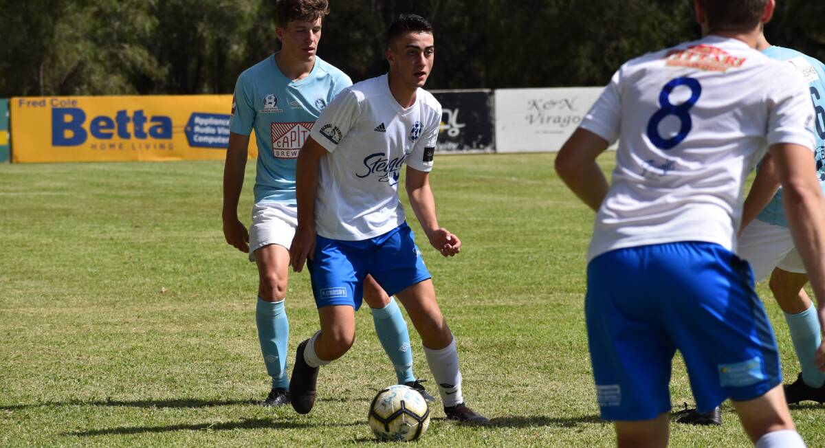 BACK IN ACTION: Hanwood's Jaylen Gatto playing against Belconnen United earlier in the year. Hanwood will finally get their season underway this weekend against Henwood Park. PHOTO: Liam Warren 