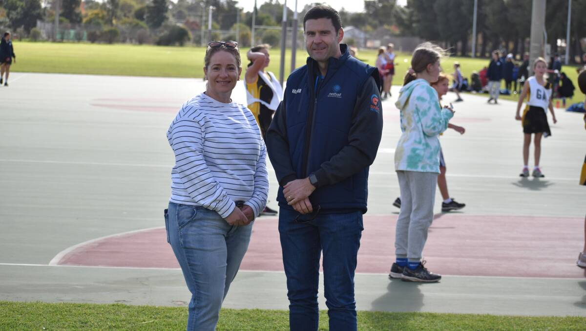 VISIT: Griffith Netball president Catherine Wren with Netball NSW Executive General Manager Community & Pathways Darren Simpson. PHOTO: Liam Warren