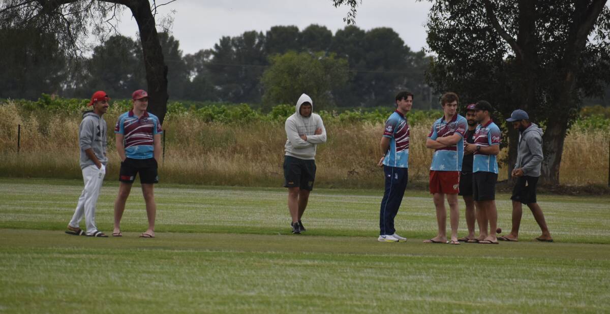 NO PLAY: Hanwood cast their eye over their pitch which was deemed too wet for their game against Coro abandoned. PHOTO: Liam Warren