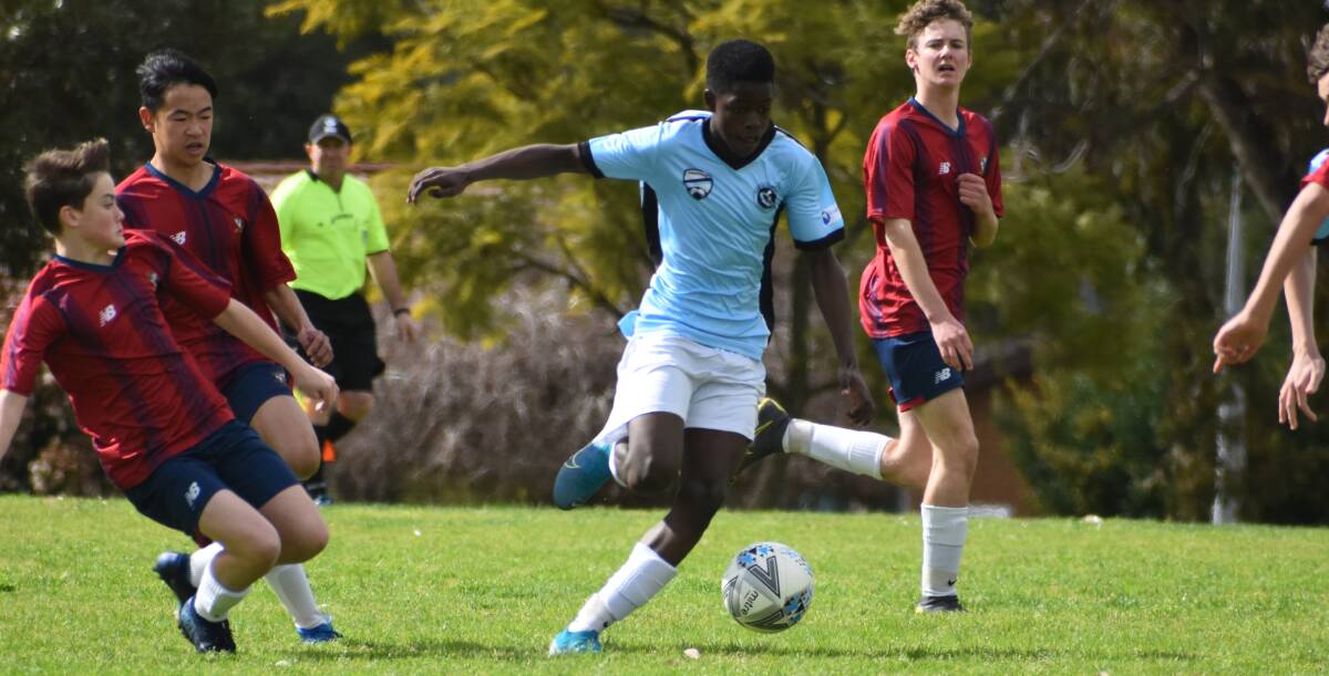 FINE FORM: Pearson Kasawaya continued his great goal scoring run to score his 15 goal of the season as the Griffith FC under 14s keep title dreams alive. PHOTO: Liam Warren