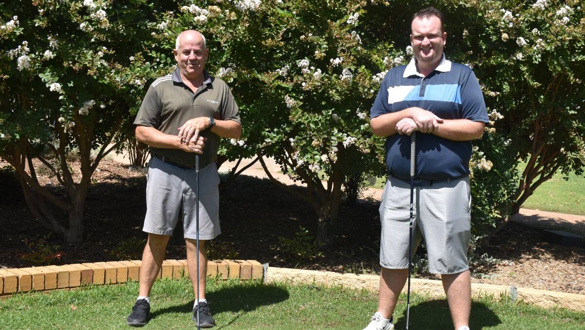 READY TO GO: Griffith Golf Club's Wayne Moat and club pro James Lethlean are ready for the Pro-AM on Monday. PHOTO: Liam Warren