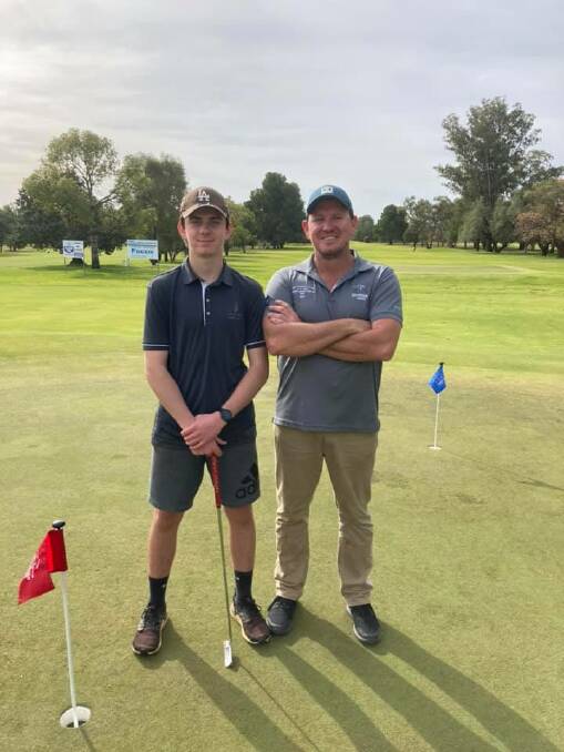 WINNERS: The father/son duo of Blake and Travis Millis took out the 4BBB Matchplay over fellow father/son duo Warren and Connor Bock. PHOTO: Contributed