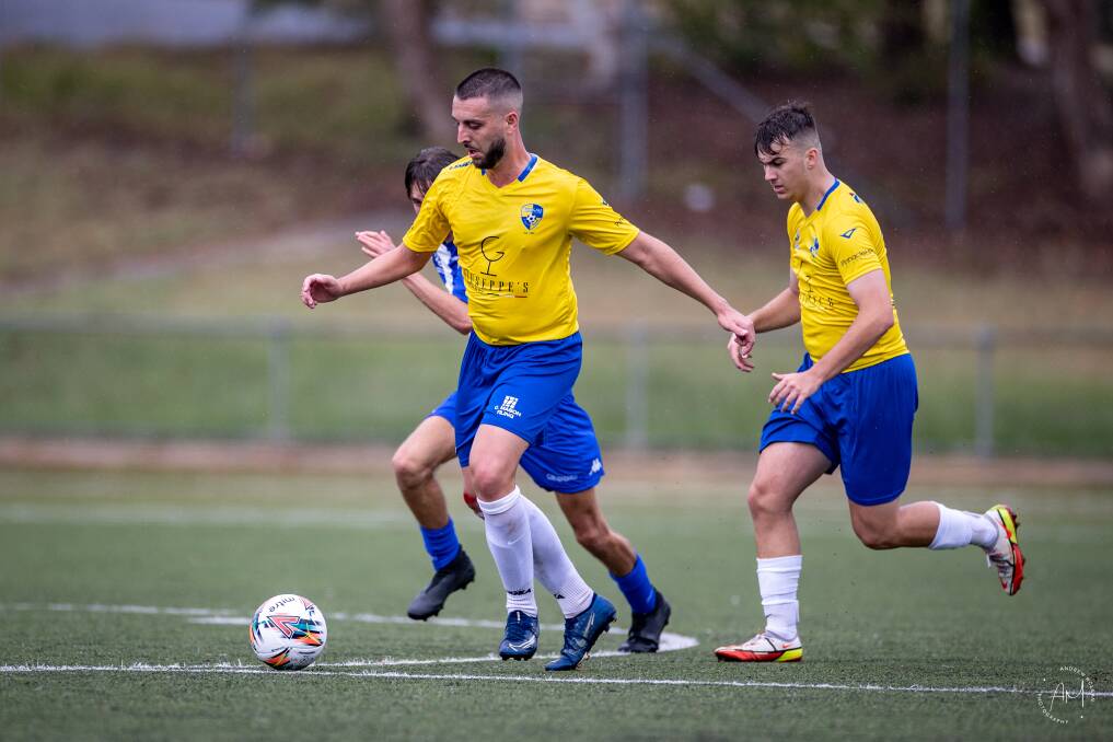 POINTS PICK UP: Luke Santolin scored the go ahead goal early in the first half to help Yoogali SC pick up their first win of the season. PHOTO: Andrew McLean