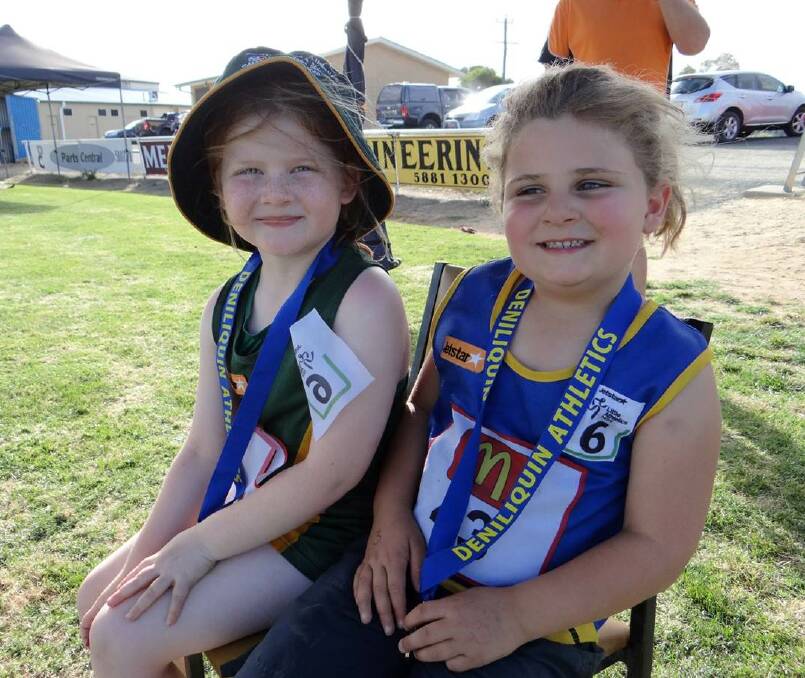 SUCESSFUL: Claire Ledwich of Griffith and Gabrielle Jansen at the Deniliquin Little Athletics carnival. Photo: Supplied