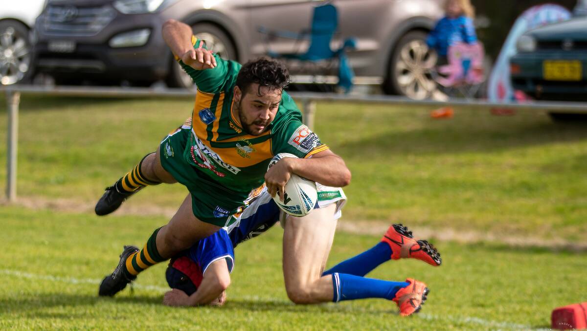 TRY TIME: Narrandera's D'Andre Williams had a record breaking season this year scoring 11 tries including this one against Hilston and amassed 64 points. PHOTO: Andrew McLean