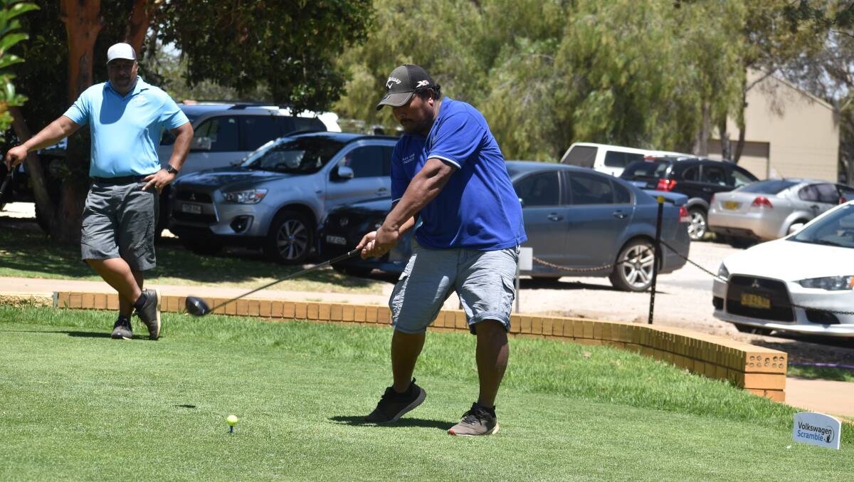 LOADING UP: Nga Noa looks to put plenty of power behind his drive during a recent round at the Griffith Golf Club. PHOTO: Liam Warren