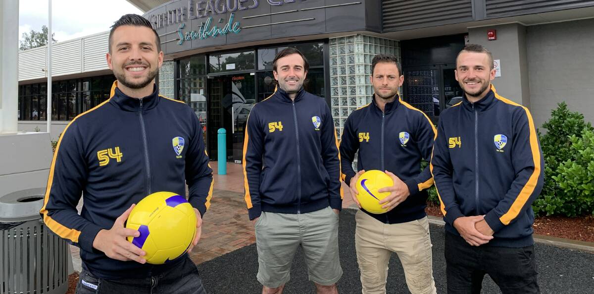 READY FOR CHALLENGE: Yoogali SC's Luke Santolin, Michael Vitucci, Michael DePaoli and Joe Preece are excited by the prospects of Yoogali SC in NPL2. PHOTO: Contributed