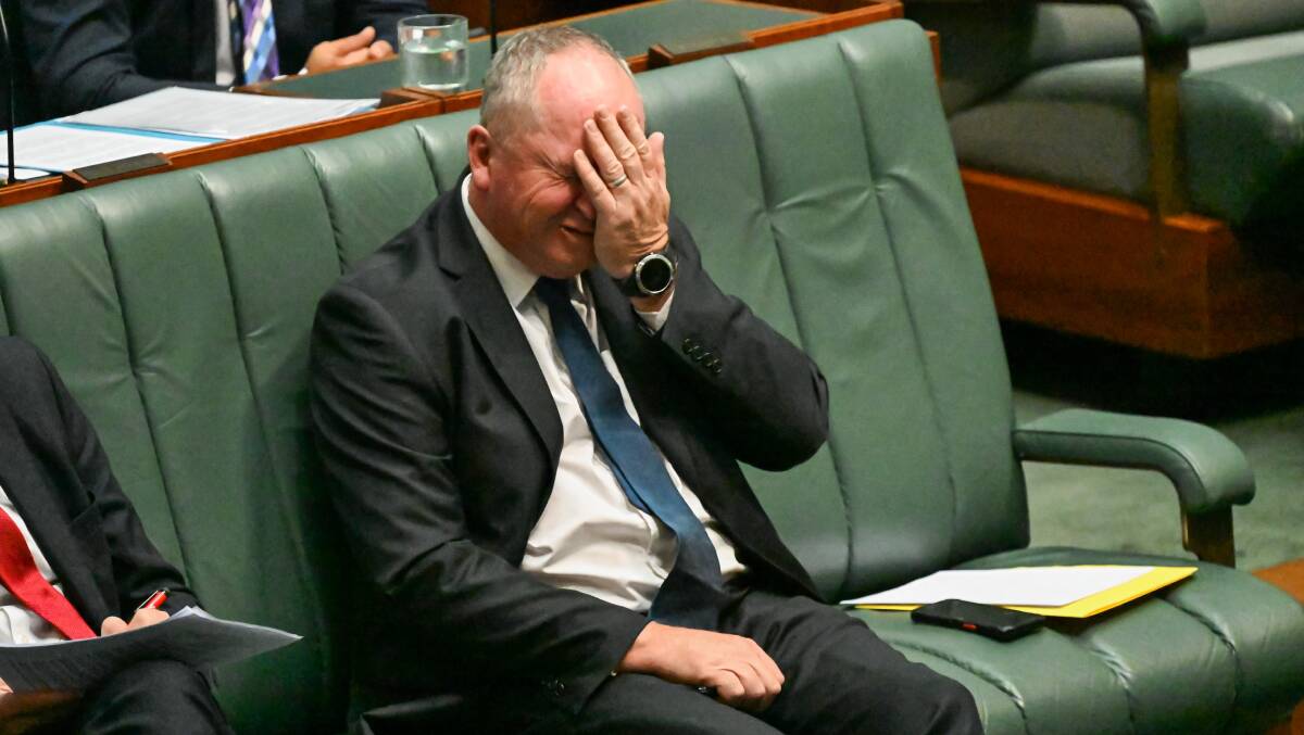 Barnaby Joyce cuts an embarrassed figure in question time. Picture by Elesa Kurtz