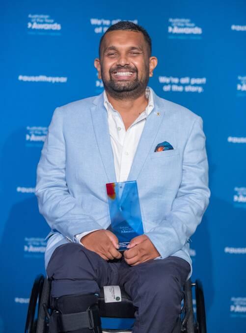 Dr Dinesh Palipana with his state award. Picture: supplied by australianoftheyear.org.au