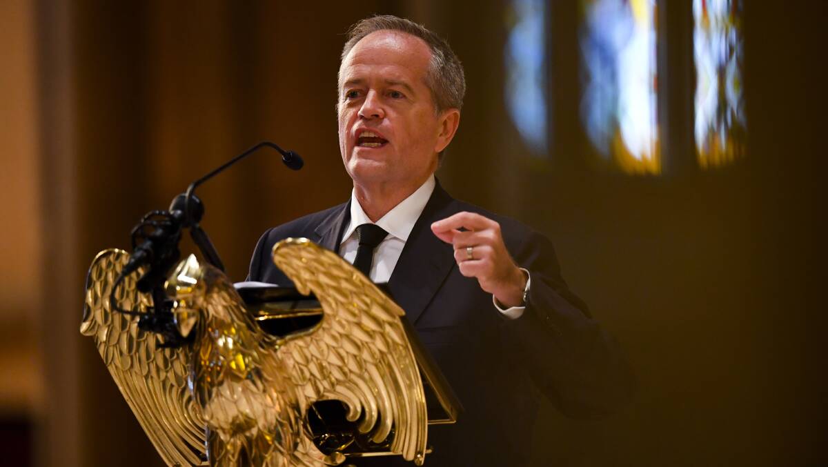 Former opposition leader Bill Shorten speaks during the funeral service for Senator Kimberley Kitching. Picture: AAP