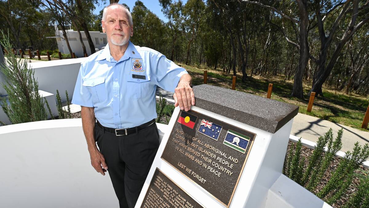 Doing our bit: Albury RSL's Harry Hacking says a plaque installed at Monument Hill last year to honour Indigenous service personnel is a sign of respect for Aboriginal and Torres Strait Islander fighters. Picture: MARK JESSER