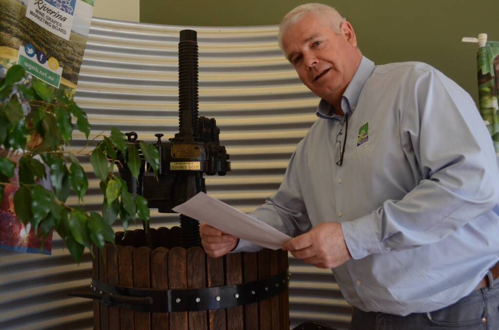 TALKING UP GRAPES: Riverina Wine Grapes Marketing Board Chief Executive Officer Brian Simpson talks up grapes. Picture: Sarah Bentvelzen