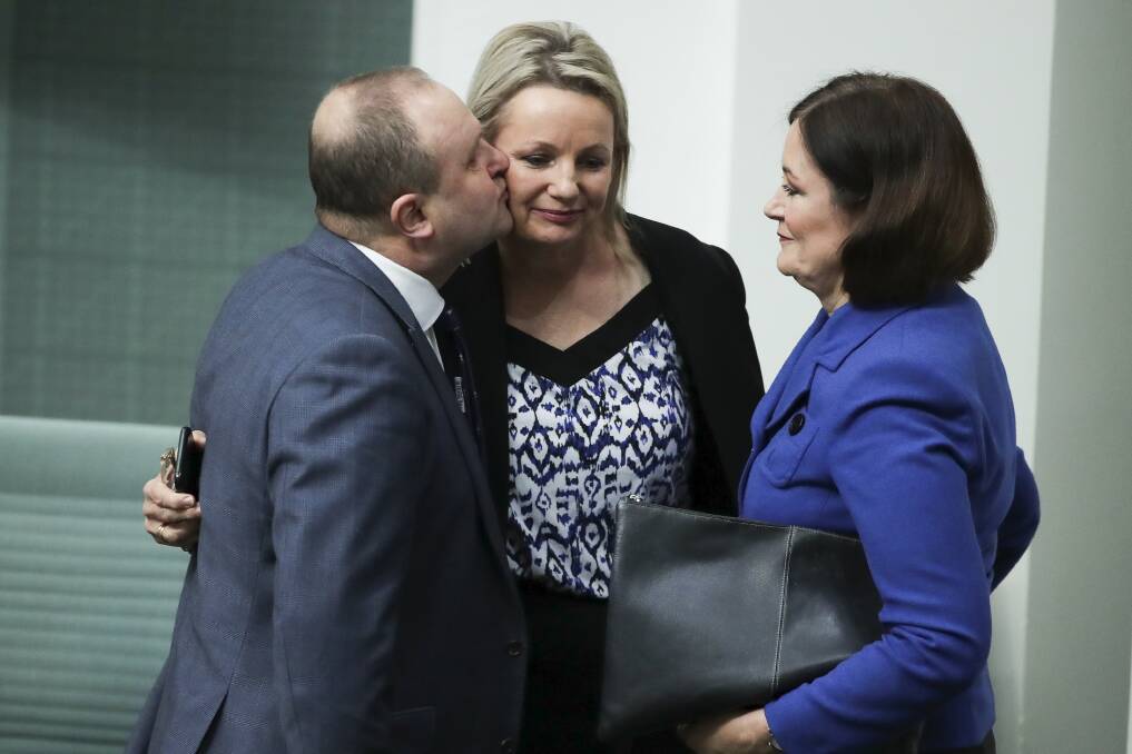 PICTURED: Jason Wood congratulates Sussan Ley after the introduction of the Live Sheep Long Haul Export Prohibition Bill 2018. Picture: FAIRFAX
