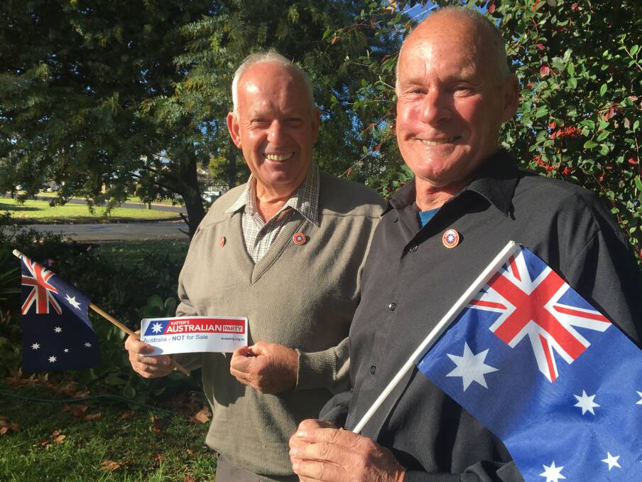 PICTURED: Chairperson of the Katter Australia Party branch for Farrer, Trevor O'Brien, and committee assistant and media liaison, Richard Spears. PHOTO: Sarah Bentvelzen