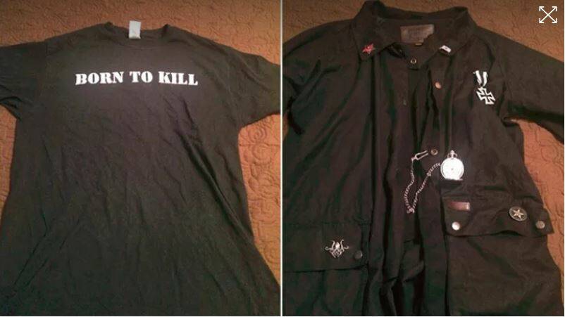 Images on a Facebook profile belonging to Dimitrios Pagourtzis showed a t-shirt and a trench coat. Photo: Facebook