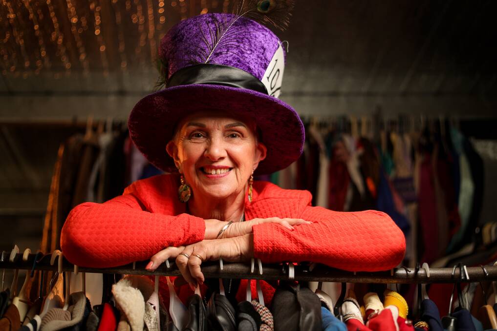 Albury's Betty Neville among her massive collection of outfits at Betty Boo Wig. Mrs Neville is selling the business of more than 25 years. Picture by James Wiltshire