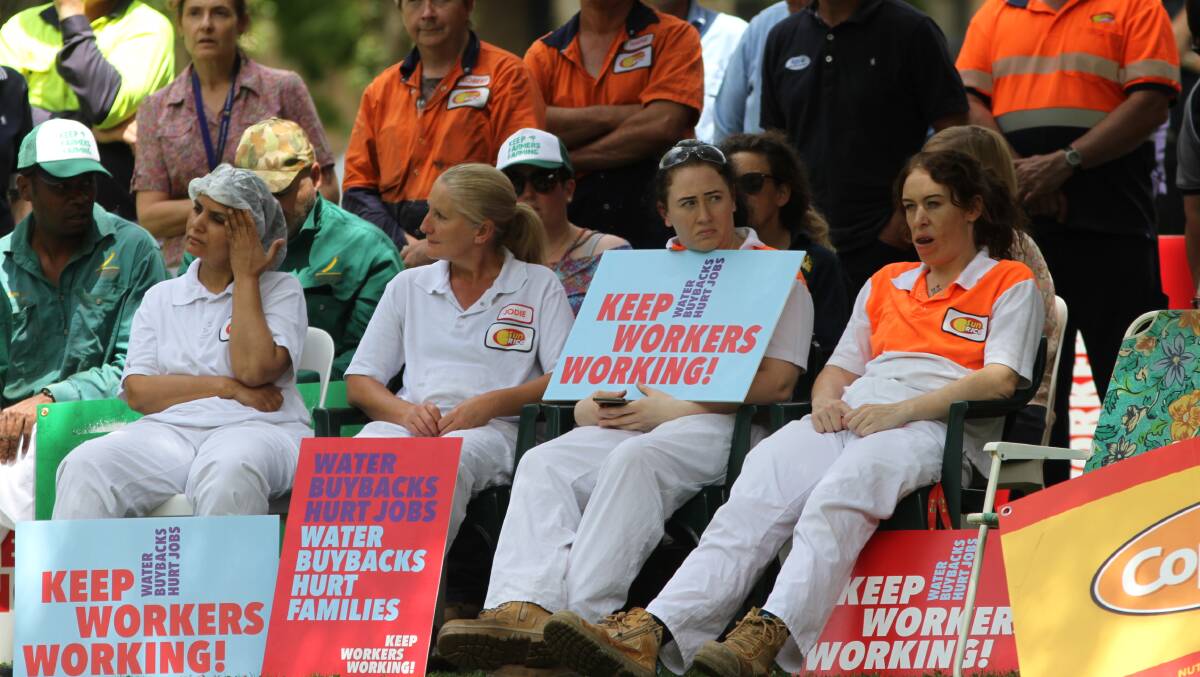 SunRice workers at the Leeton protest on November 21. Picture by Talia Pattison