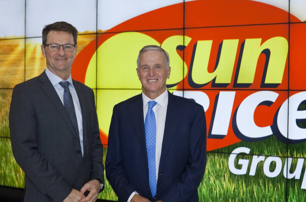 ELECTED: SunRice chairman Laurie Arthur, with CEO Rob Gordon (left). Mr Arthur has been re-elected as a grower director. PHOTO: Contributed