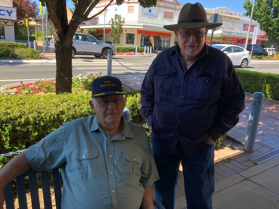 NOT HAPPY: Barellan's Ron Dahl (right) with his mate Dick Cullen, who has had to assist him in getting home from hospital after twice being discharged and having no transport options. PHOTO: Talia Pattison